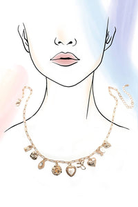 Juliette Gold Charm Necklace – Pearl Heart, Bow & Butterfly Pendant Chain