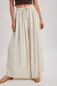 The Everly Flowing Wide Leg Pants: Lt Olive – High Waist Drawstring Palazzo