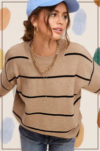 The Mabel Striped Sweater – Classic Neutral Crewneck Pullover