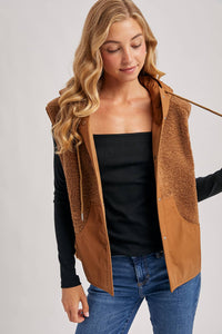 Timberline Teddy Hooded Vest – Mixed Media Sherpa Layering Piece | Northern Belle Boutique