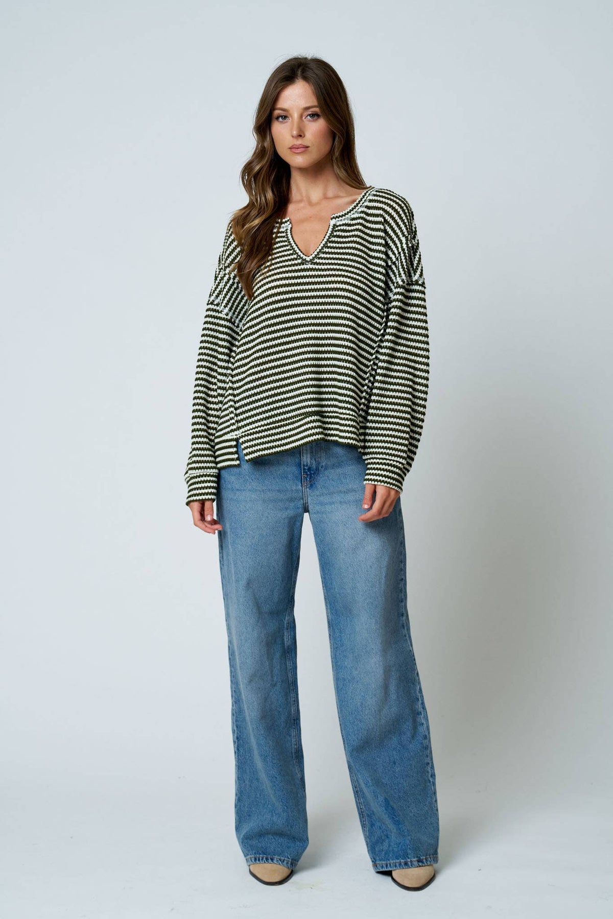 Crossroads Stripe Knit Top: Olive