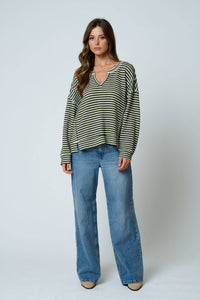 Crossroads Stripe Knit Top: Olive
