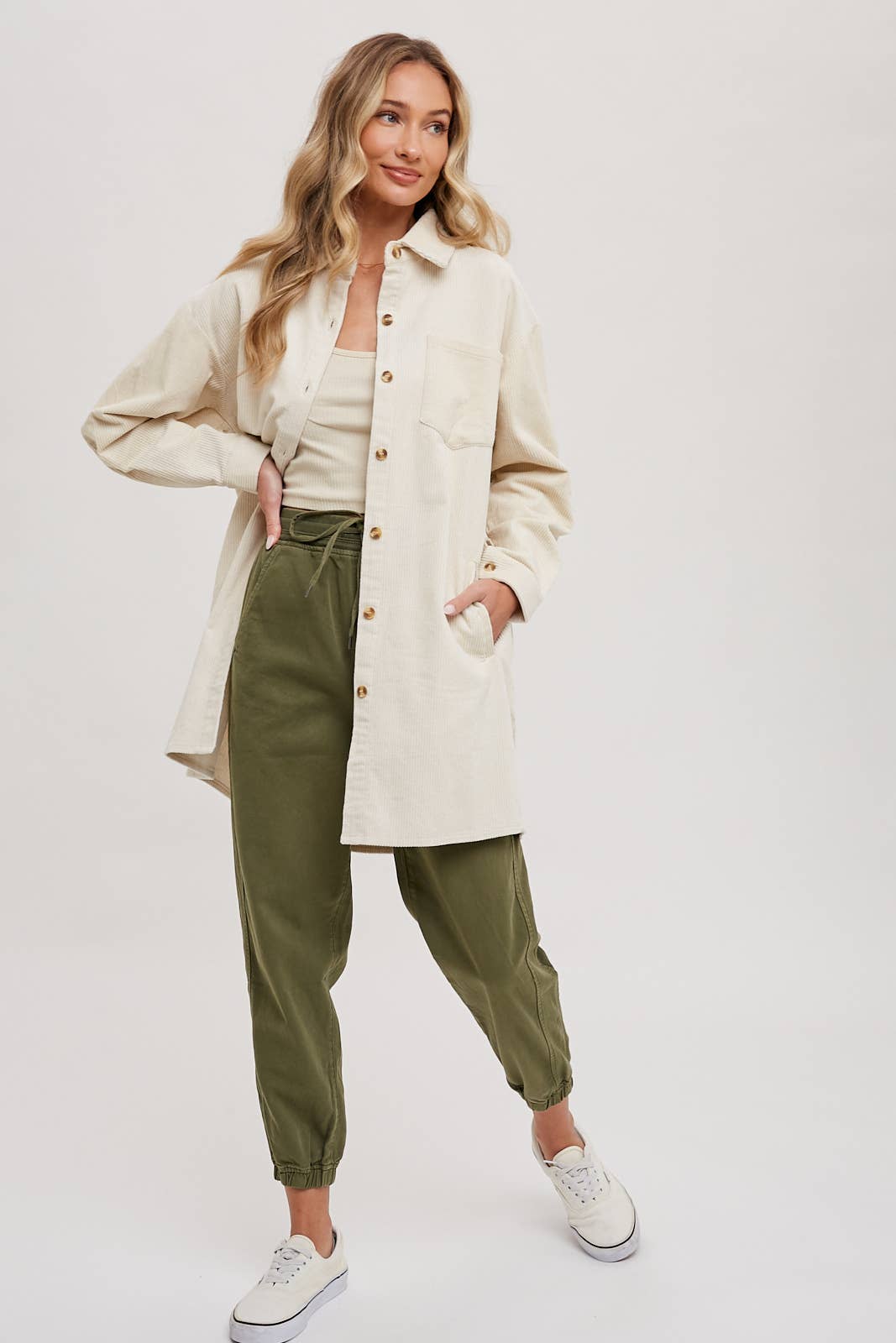 Clara Oversized Corduroy Jacket – Mocha Button-Down Shacket with Pockets