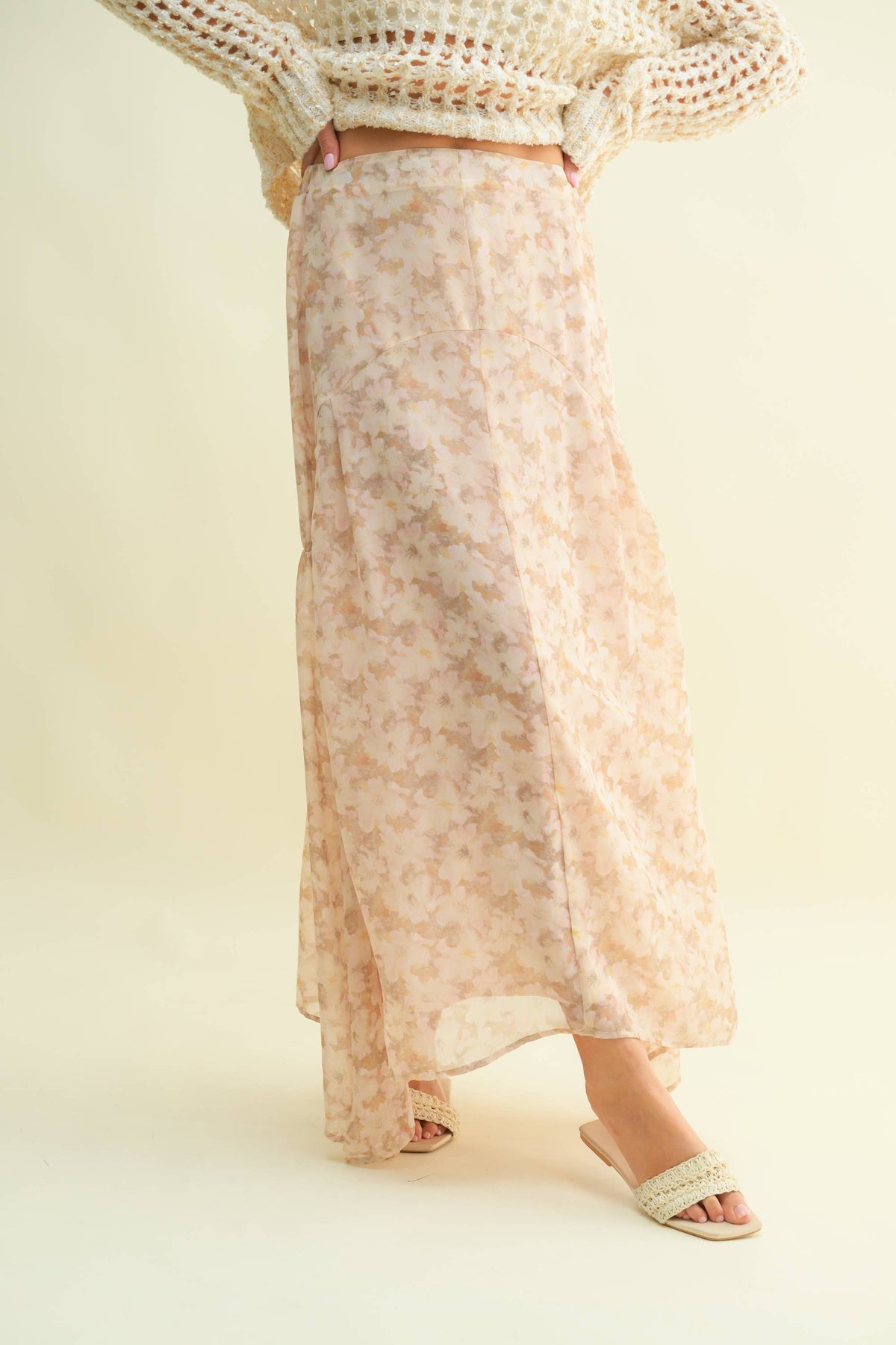 The Magnolia Meadow Maxi Skirt: Beige