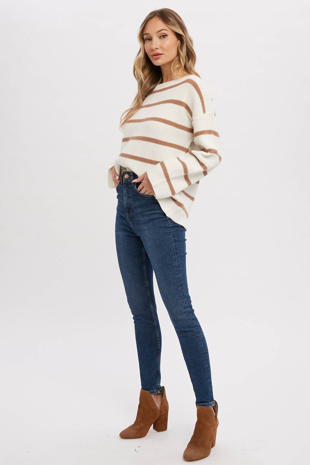 Taylor Chunky Striped Sweater:  Ivory