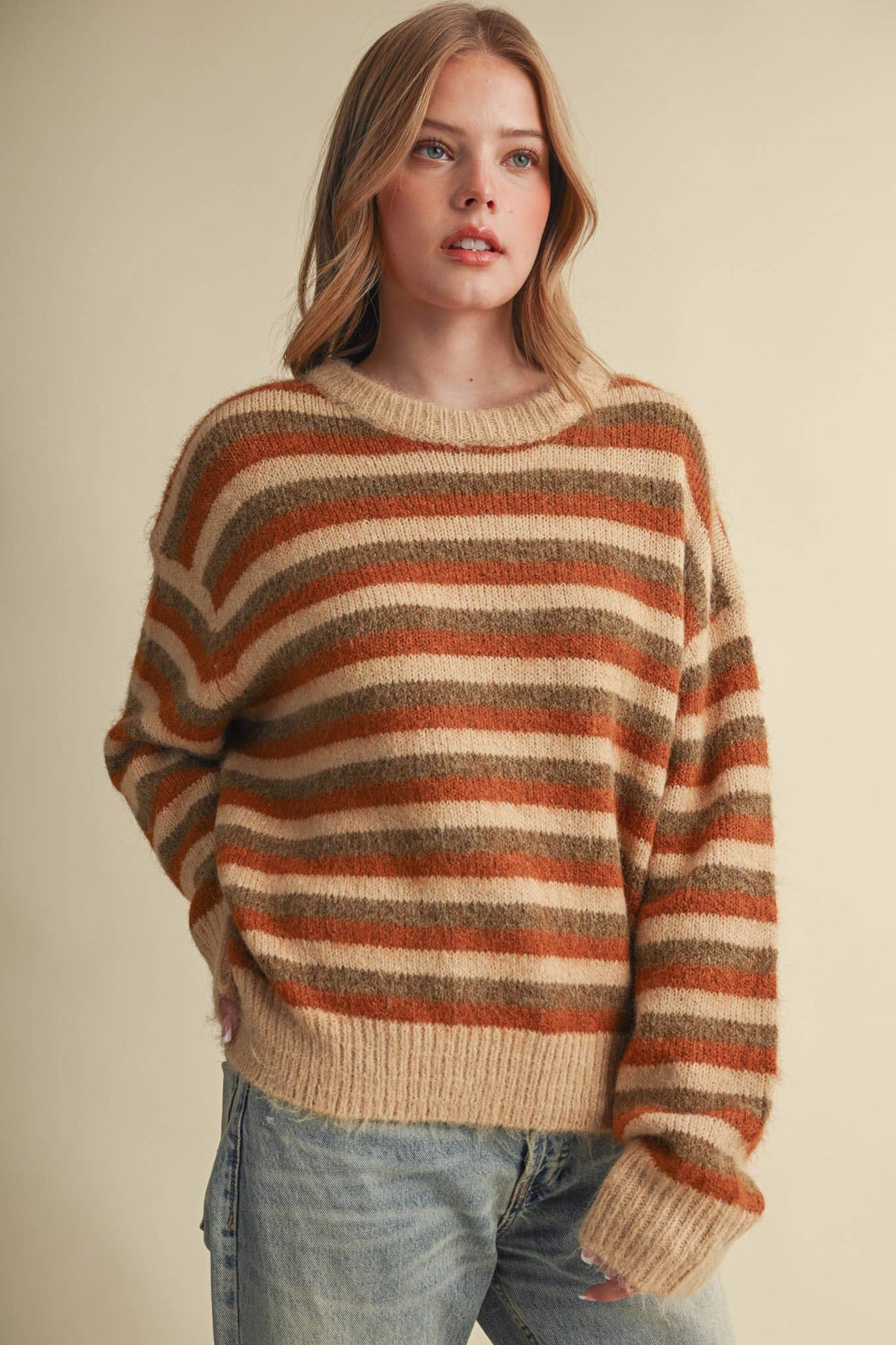 Warm Regards Stripe Sweater: Tan/ Multi Stripe