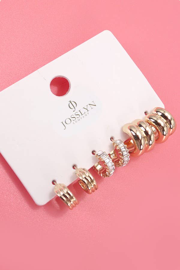 Gold Baguette Stone Double Hoop Huggie Earrings – Hypoallergenic Lightweight Minimalist Jewelry