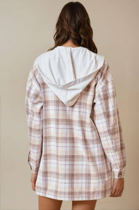 Olivia Hooded Plaid Shacket: Beige