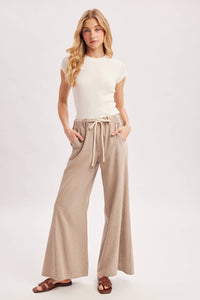 Easy Going Washed Wide Leg Pants: Sand