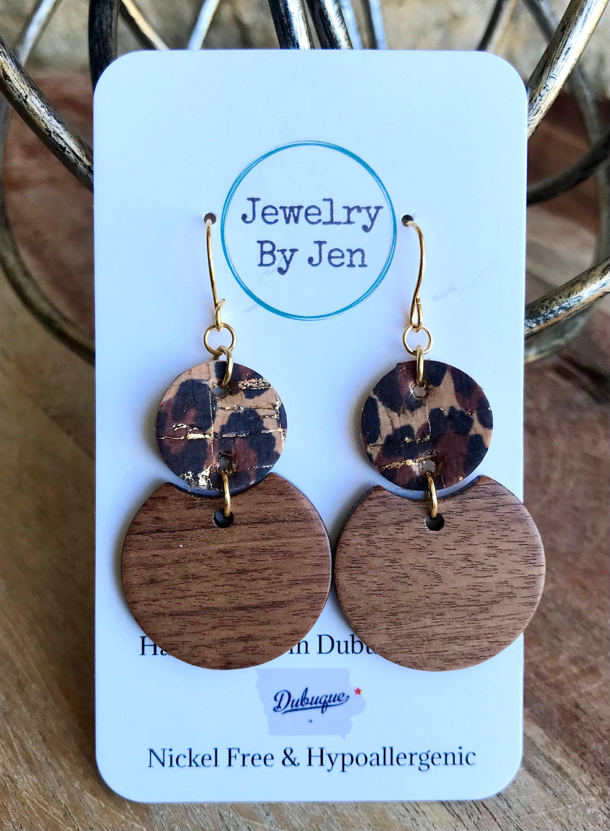 Sonora Cork & Wood Circle Earrings – Lightweight Genuine Leather, Nickel-Free Hypoallergenic Jewelry