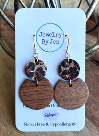 Sonora Cork & Wood Circle Earrings – Lightweight Genuine Leather, Nickel-Free Hypoallergenic Jewelry