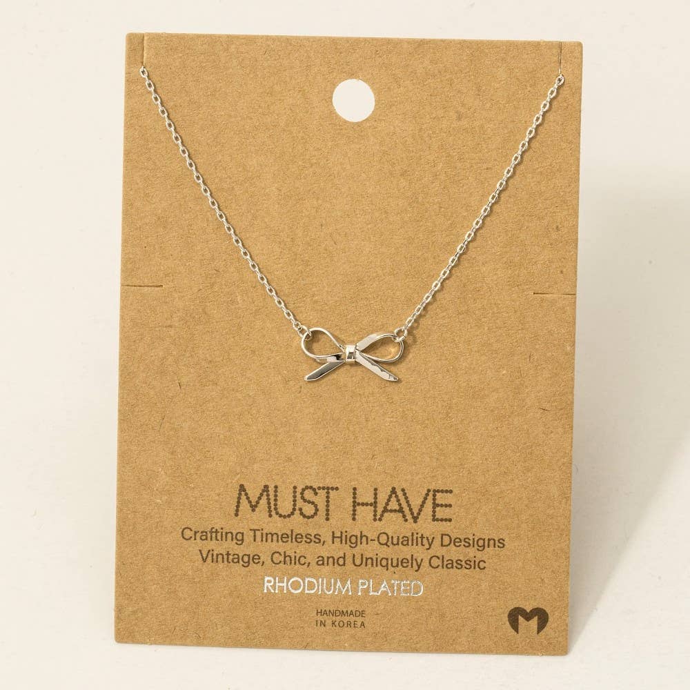 Gold Dipped Ribbon Bow Pendant Necklace: S