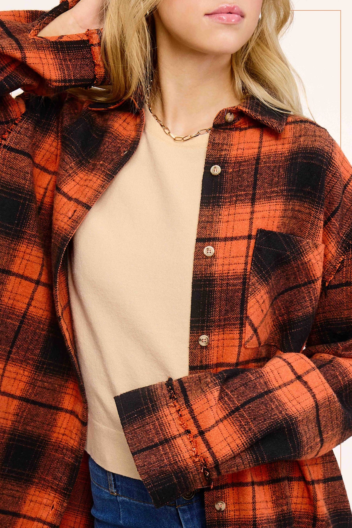Rowan Mineral Wash Plaid Flannel Shacket with Raw Edge Details