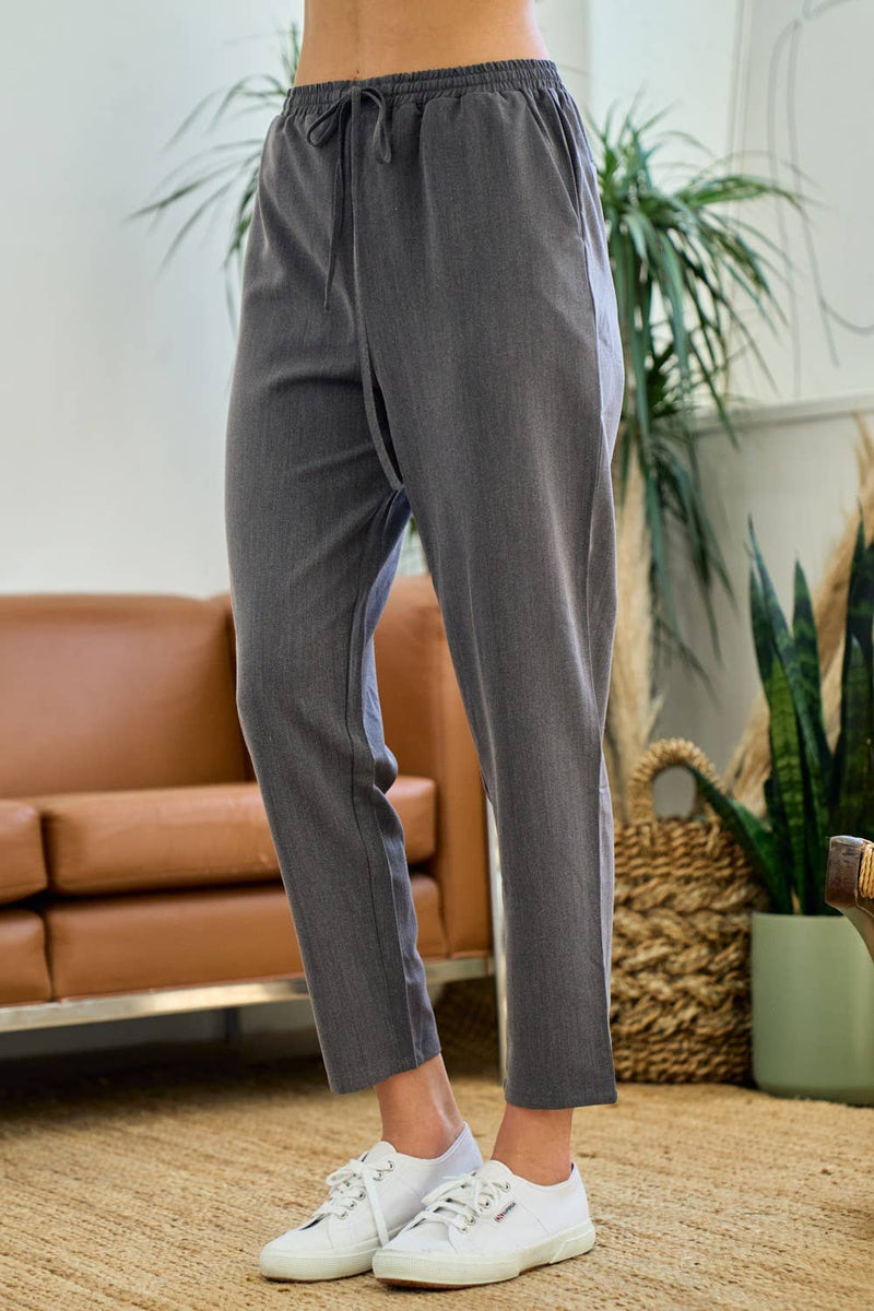 Harper Slim Fit Charcoal Drawstring Pants – Tapered Ankle Trousers for Everyday Wear
