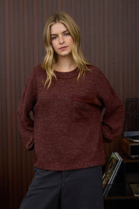 The Ember Ribbed Pocket Knit Top: Wine