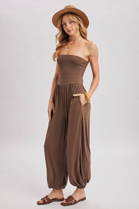 Mocha Strapless Jogger Jumpsuit