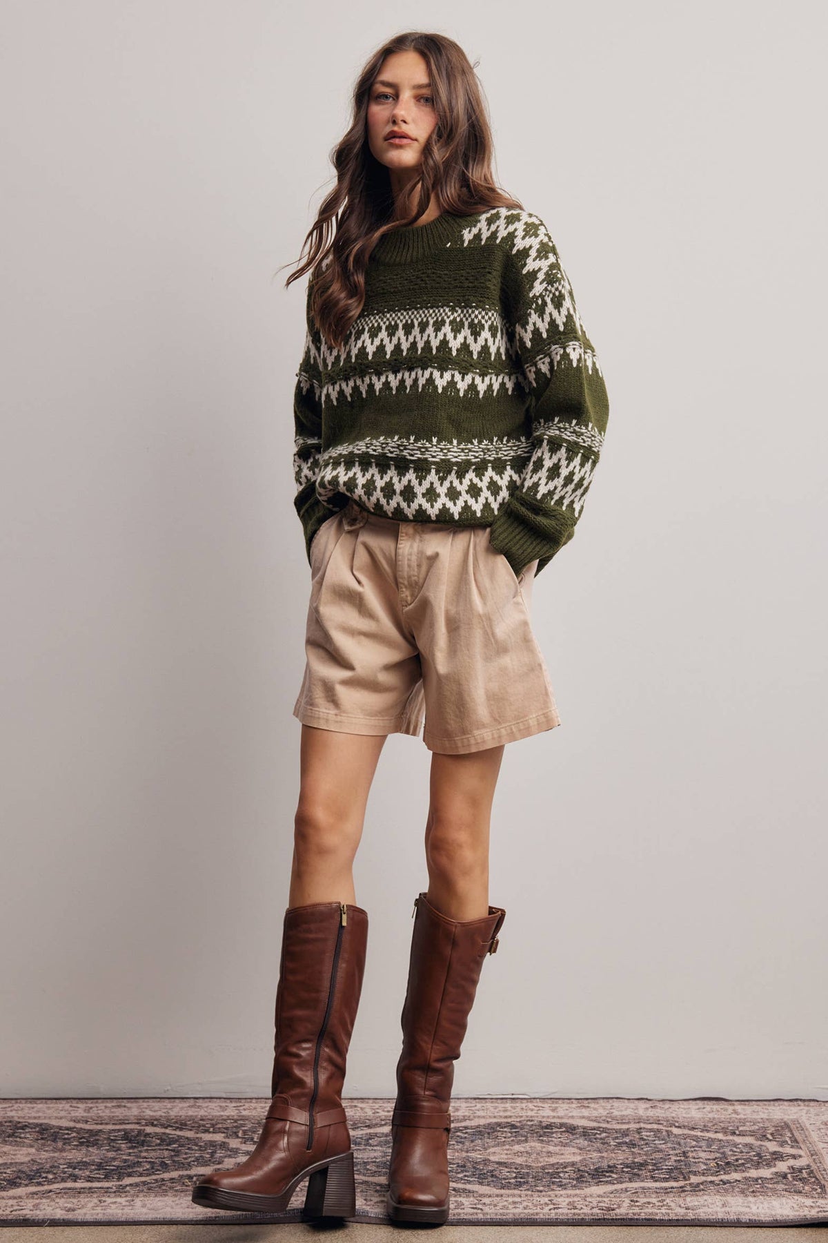 Take the Scenic Route Fair Isle Sweater: Olive
