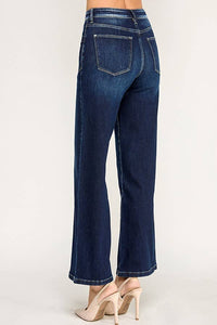 Petra "Sloane"  Patch Pocket Wide Leg High Rise Jeans: Dark Wash