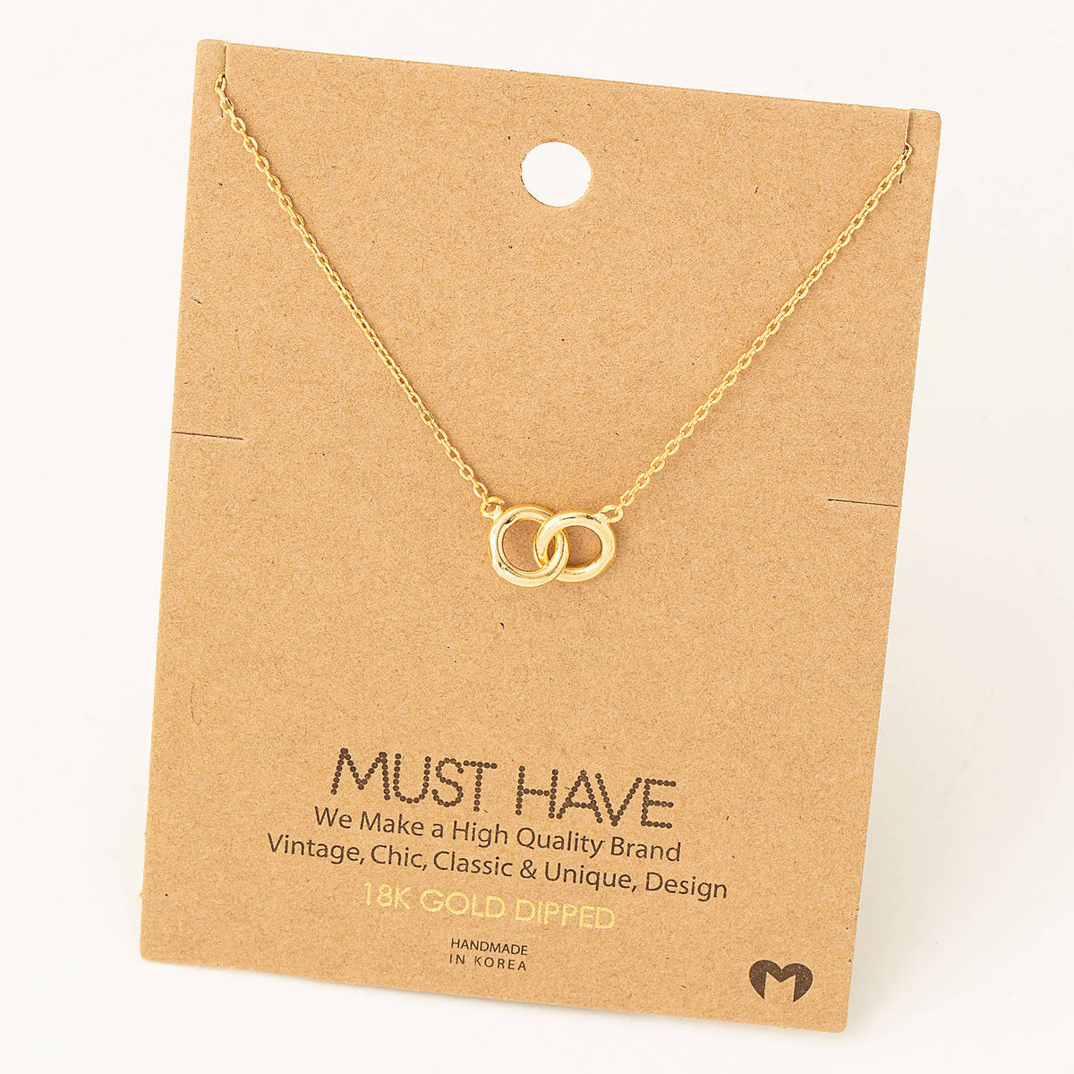 Dainty Dual Circle Link Pendant Necklace – Minimalist Necklace Gold or Rose Gold