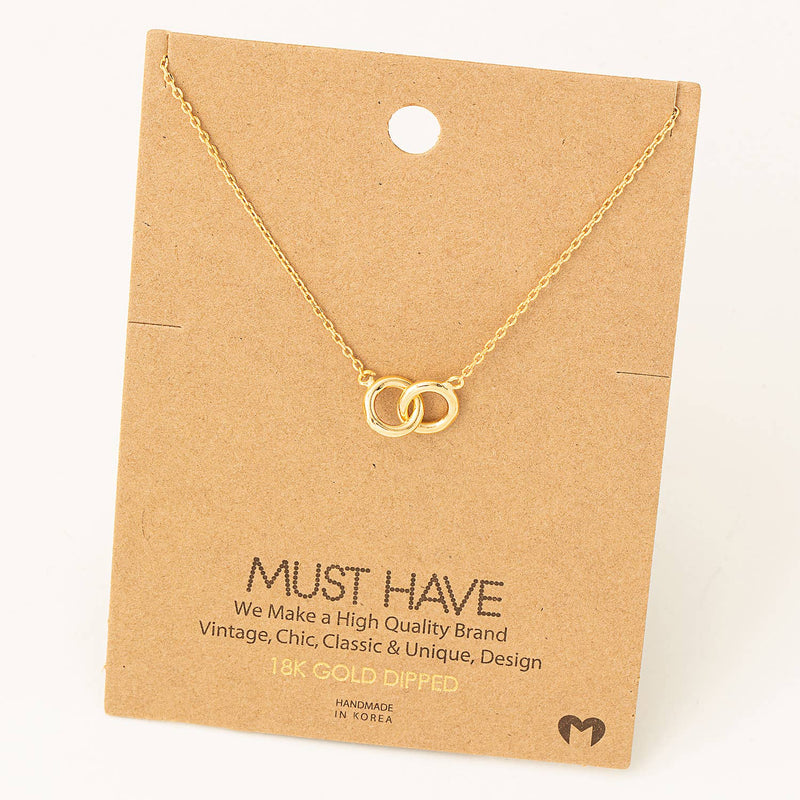 Dainty Dual Circle Link Pendant Necklace – Minimalist Necklace Gold or Rose Gold