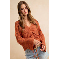 The Harvest Glow Ruched Knit Sweater: Terracotta