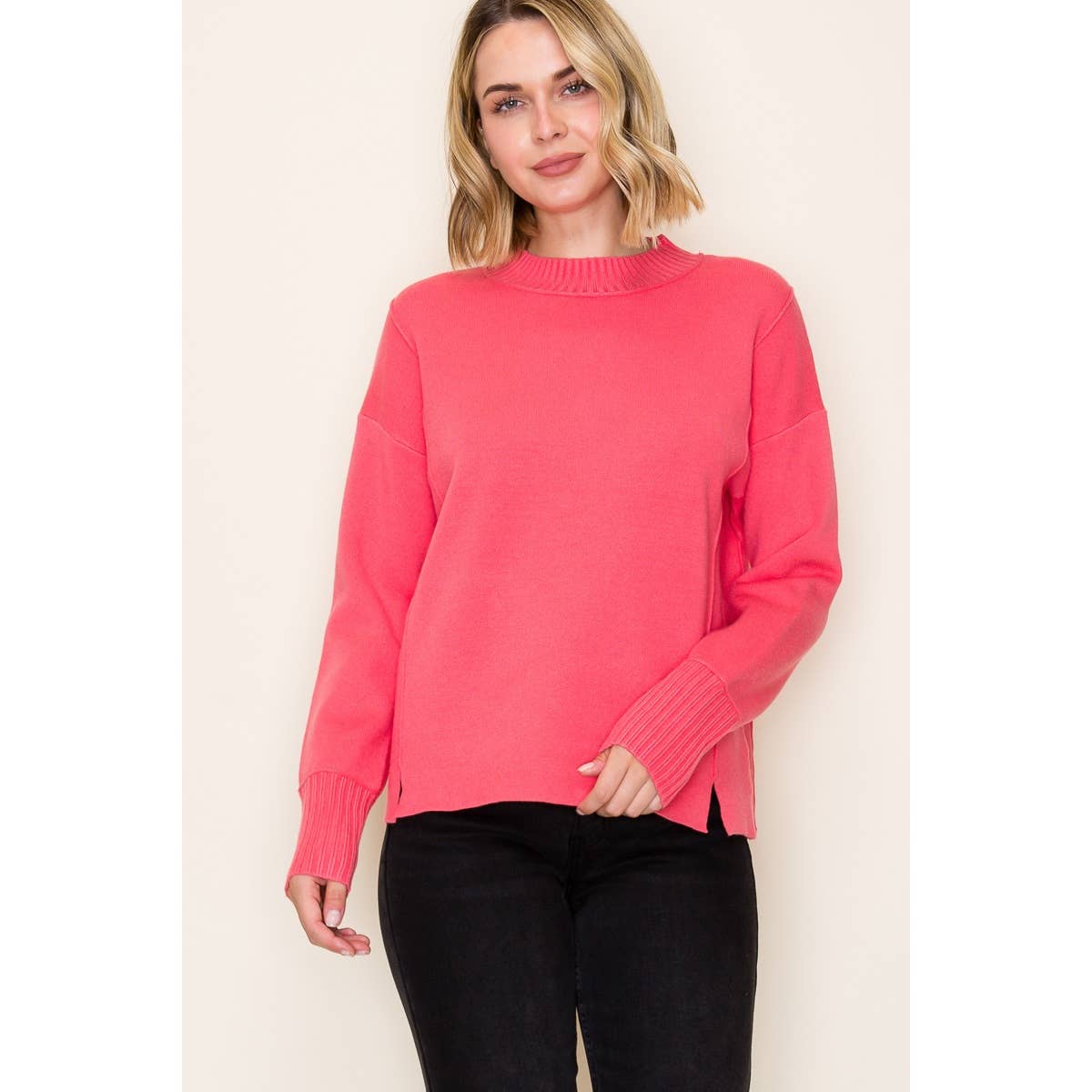 Staccato Winterberry Mock Neck Sweater – Heavy Knit Pullover with Side Slits | Northern Belle Boutique
