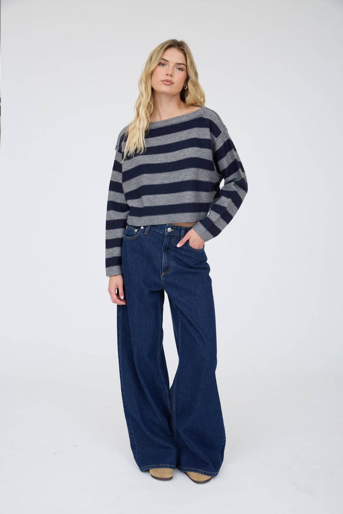 The Weekend Stripe Sweater: Charcoal/Navy