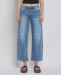 Vervet By FLying Monkey "Katie"  Barrel Leg Jeans – Cropped Seam Detail Denim