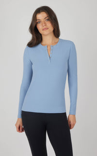 Brinley Rib Knit Henley Long Sleeve Top — Women’s Essential Layering Tee | Soft Stretch Rib