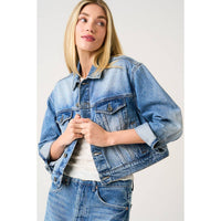 The Lainey Cropped Denim Jacket: Medium Wash