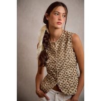 Heirloom Floral Button Vest: Cream/Multi