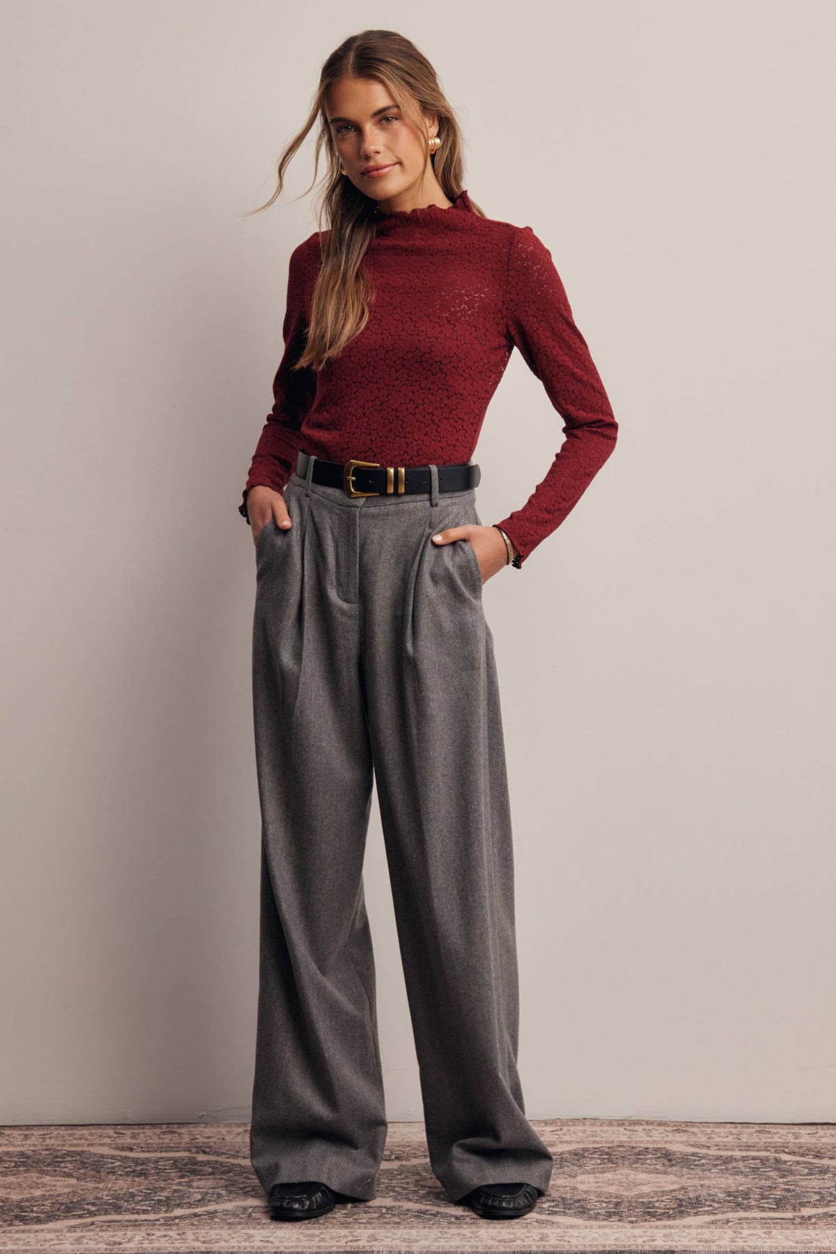 After Hours Lace Top: Burgundy