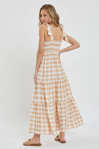 The Daisy Gingham Maxi Dress: Taupe