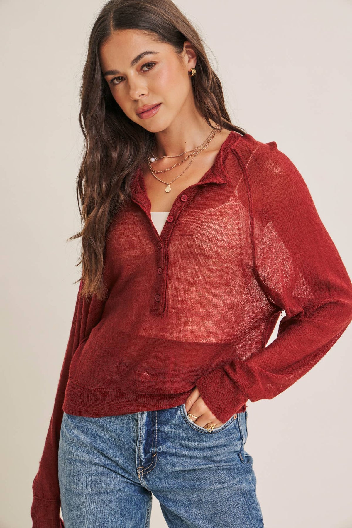 Morning Layer Airy Wool Blend Henley Sweater