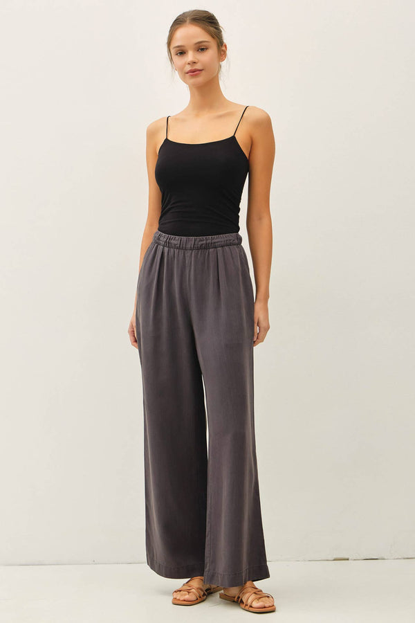 The Delilah Tencel Wide Leg Pants: Charcoal– Soft Pull-On Elastic Waist Drapey Pants
