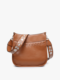 Jen & Co. Pippa Stitch Accent Crossbody – Vegan Leather Bag with Floral Embroidered Strap