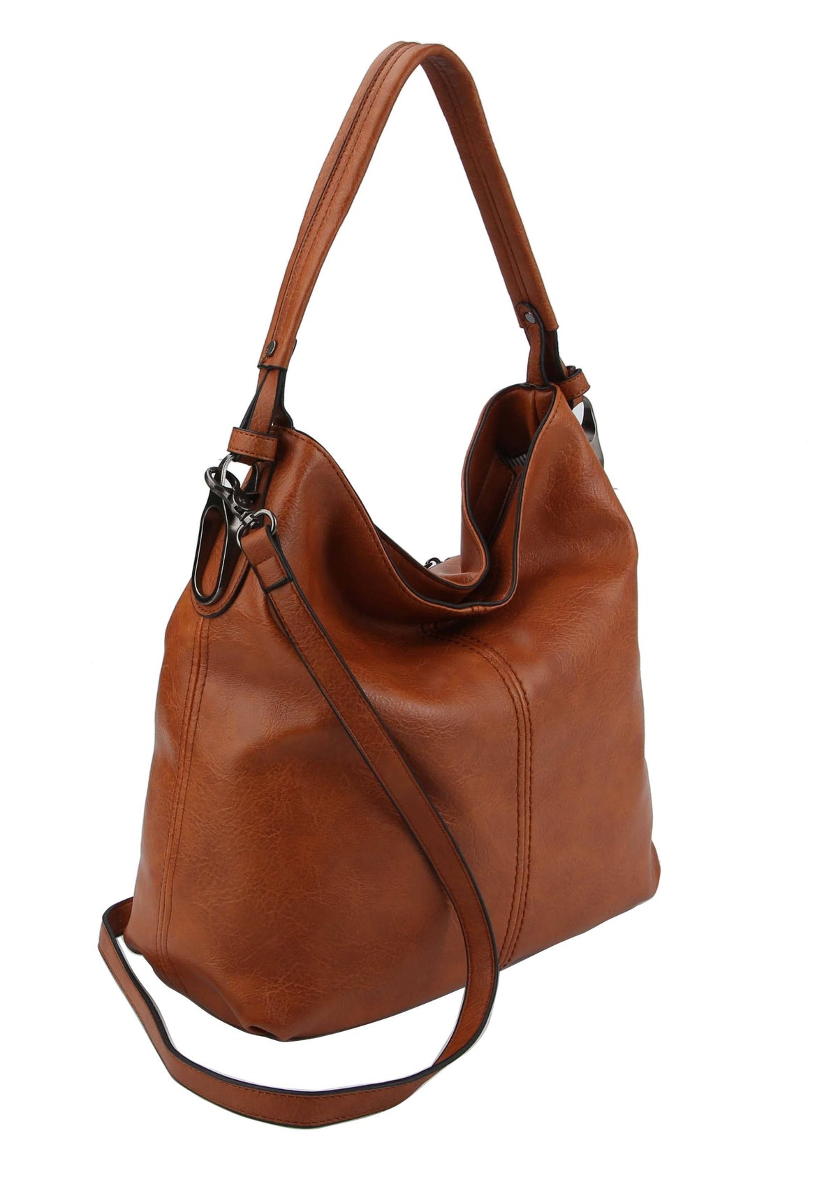 Rustic Roadside Faux Leather Hobo Shoulder Bag – Brown, Grey, Mocha | Large Slouchy Tote with Side Metal Accents & Adjustable Strap