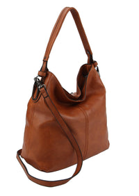Rustic Roadside Faux Leather Hobo Shoulder Bag – Brown, Grey, Mocha | Large Slouchy Tote with Side Metal Accents & Adjustable Strap