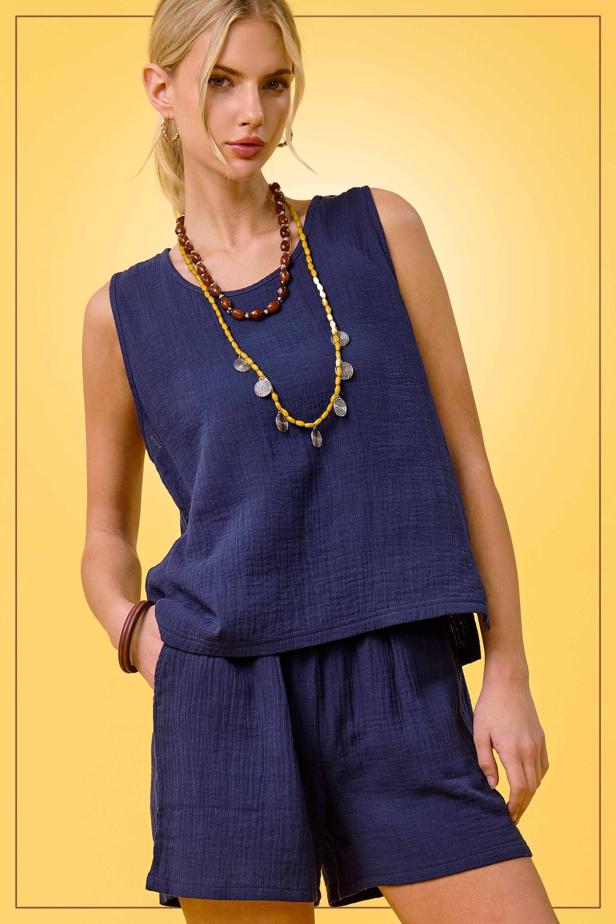 The Haven Gauze Lounge Set: Galaxy Blue – Sleeveless Top & Elastic Waist Pants Matching Set