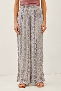 The Liora Boho Print Wide Leg Pants – Smocked Waist Breezy Relaxed Fit Pants