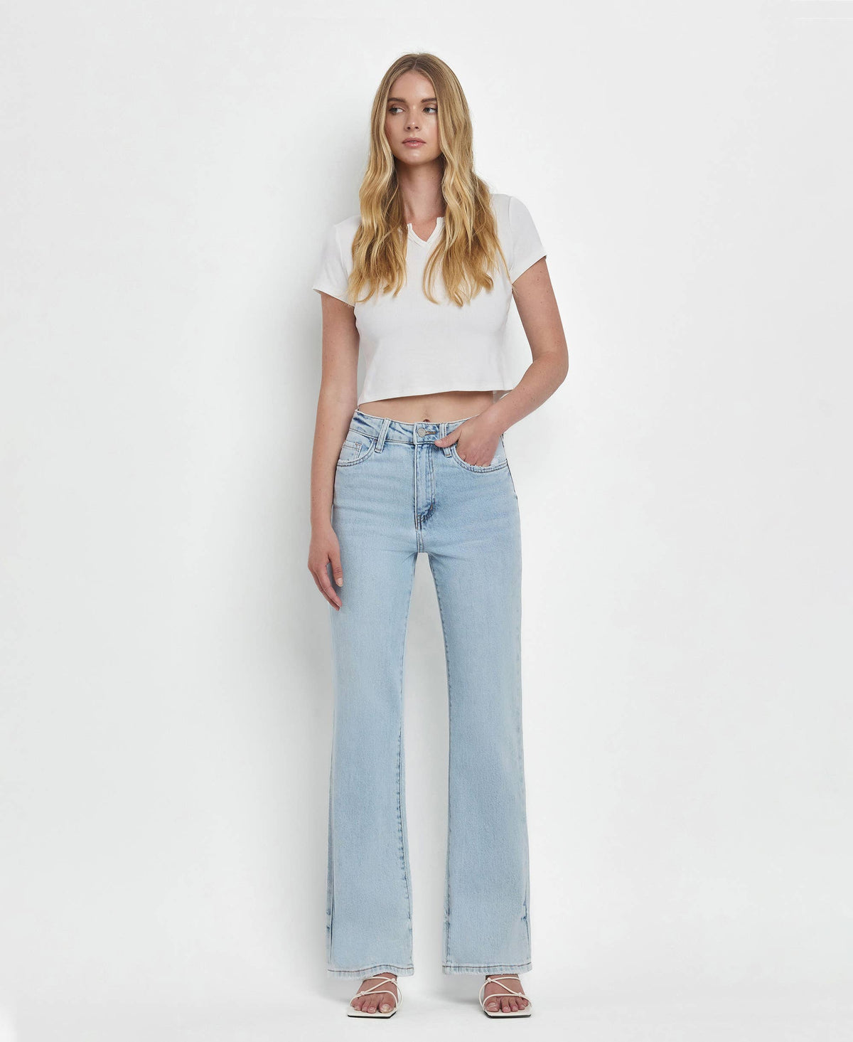 Vervet by Flying Monkey Leslie 90s Vintage Super High Rise Flare Jeans: Light Wash
