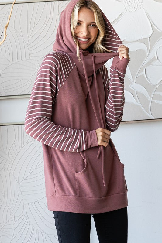 Reagan Stripe Hoodie: Marsala