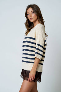 The Easy Stripe Short Sleeve Sweater: Navy