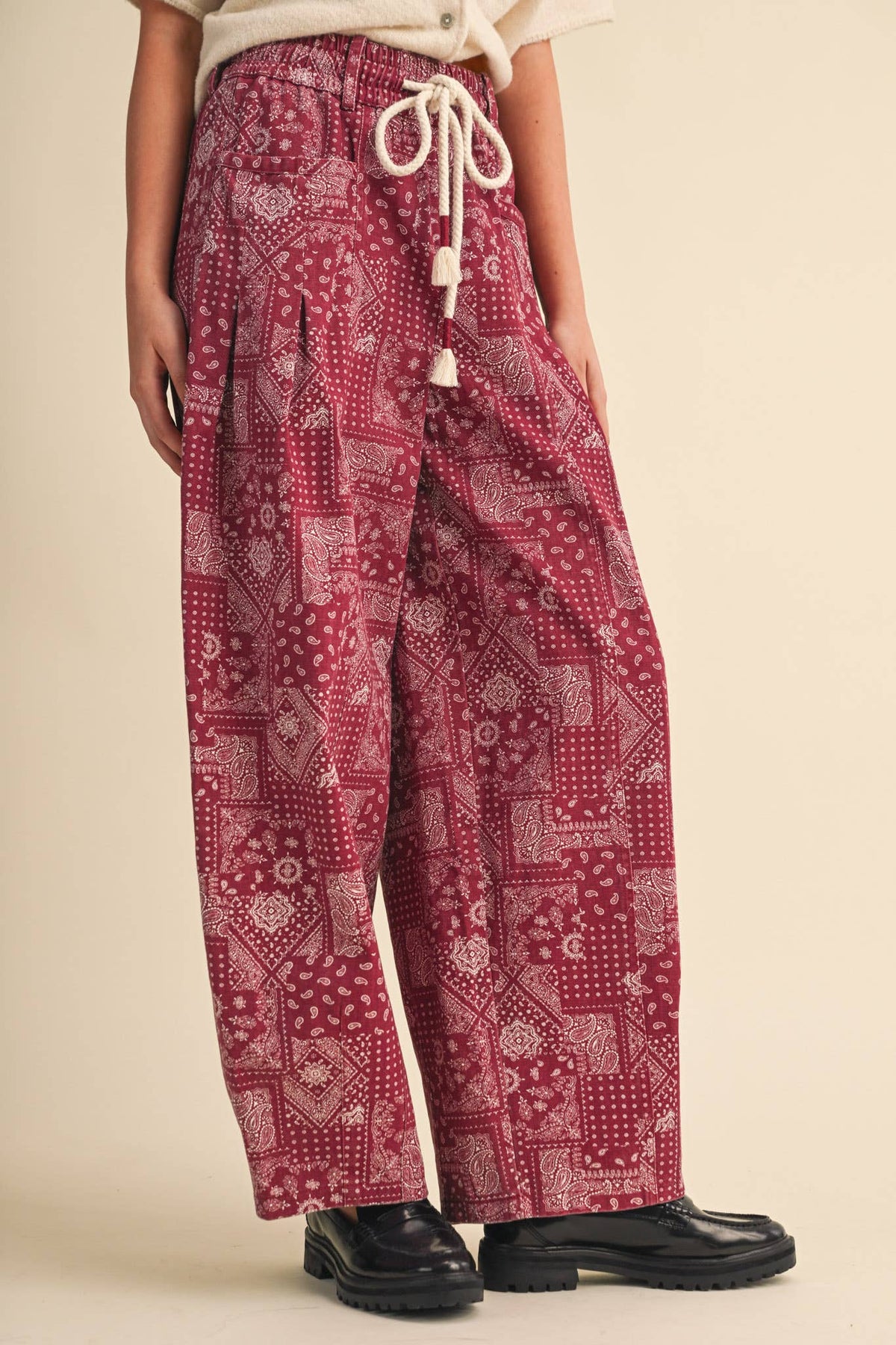 The Jolene Bandana Barrel Pants: Berry Brick
