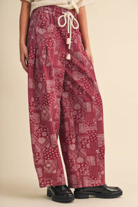 The Jolene Bandana Barrel Pants: Berry Brick