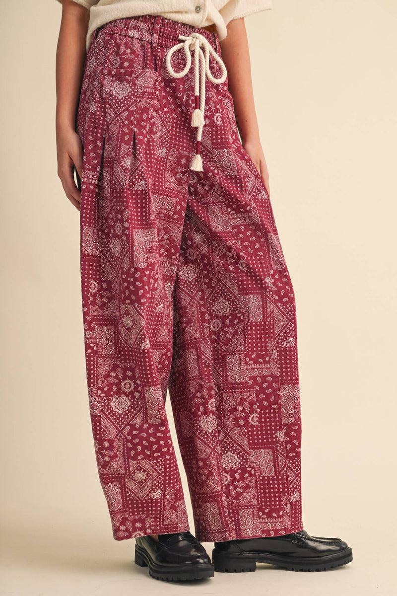 The Jolene Bandana Barrel Pants: Berry Brick