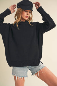 The Ina Slouch Knit Pullover – Exposed Seam Oversized Sweater (Black • Pearl • Olive)