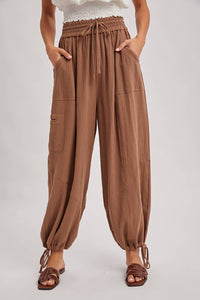 JOGGER HAREM DRAWSTRING PANTS: LT.OLIVE / L