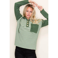 COLOR BLOCK STRIPED HOODIE TOP: OLIVE / S-M-L-XL(2-2-2-1)