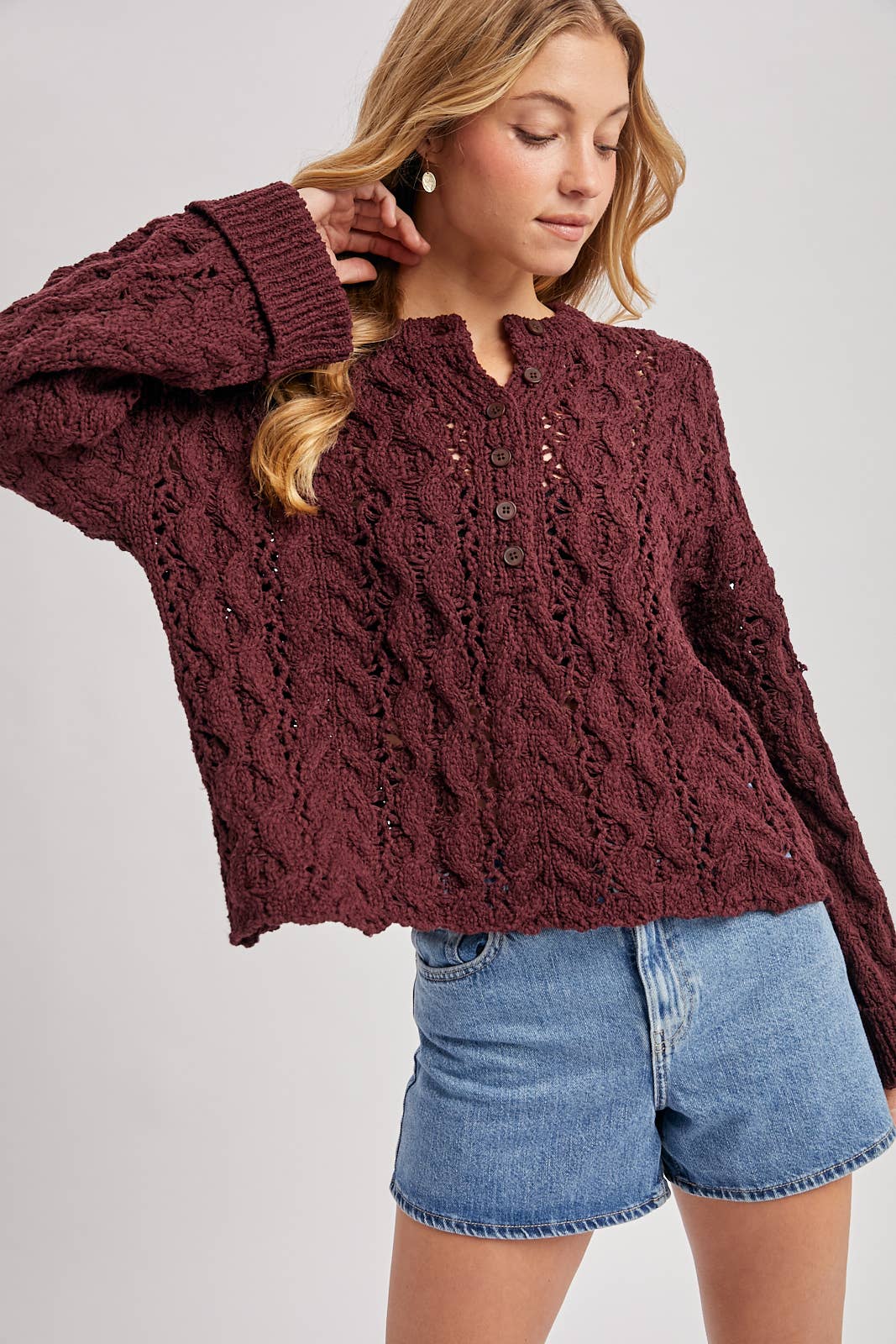 Worth the Wait Henley Sweater: Maroon